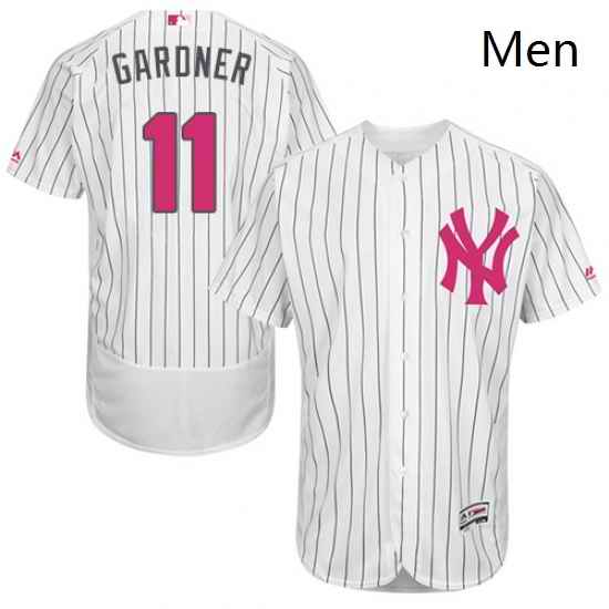 Mens Majestic New York Yankees 11 Brett Gardner Authentic White 2016 Mothers Day Fashion Flex Base MLB Jersey